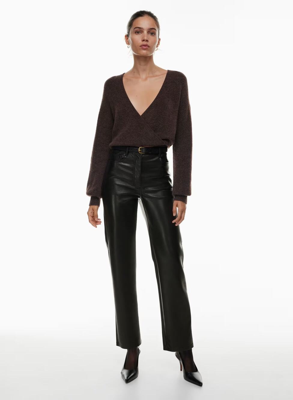 Wilfred Aritzia Melina Vegan Leather Trouser Pants Womens 4 Black High-Waisted